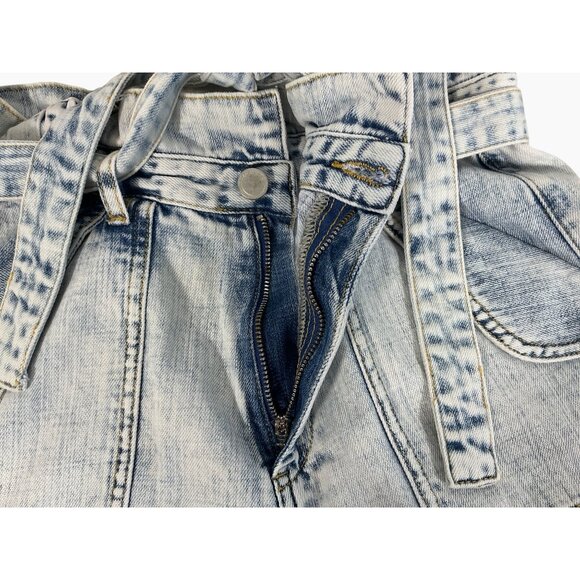 BLANK NYC High-Waist Light Blue Acid Wash Denim Paperbag Shorts Tie Belt Size 28 - Picture 8 of 14